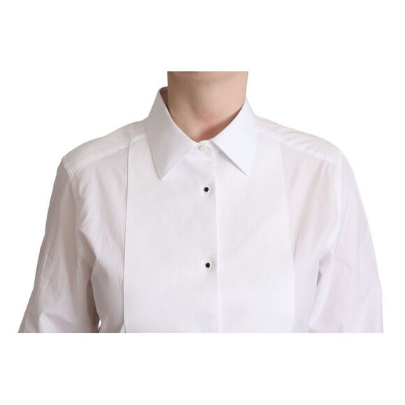Dolce & Gabbana White Cotton Dress Collared Long Sleeves Shirt Women's Top